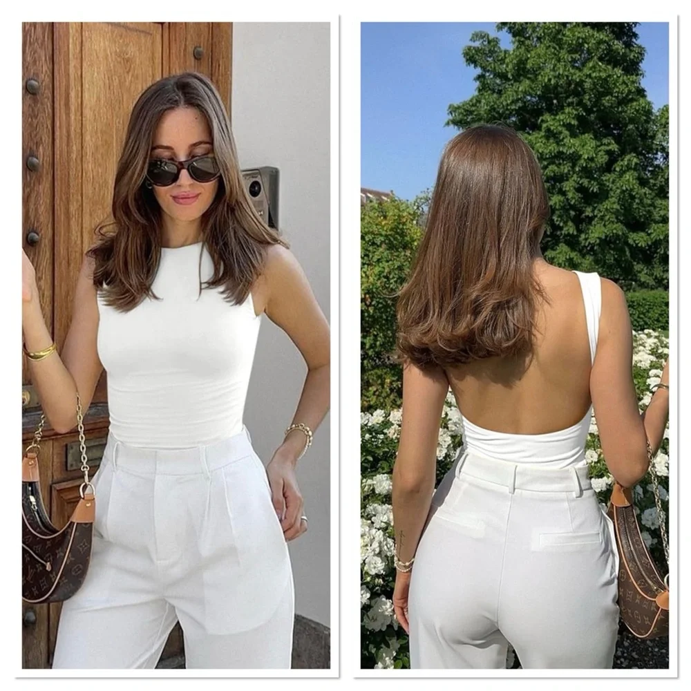Open Back High Neck Sleeveless Tank White Small - Picture 1 of 9